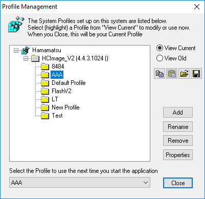 Manage Profiles dialog